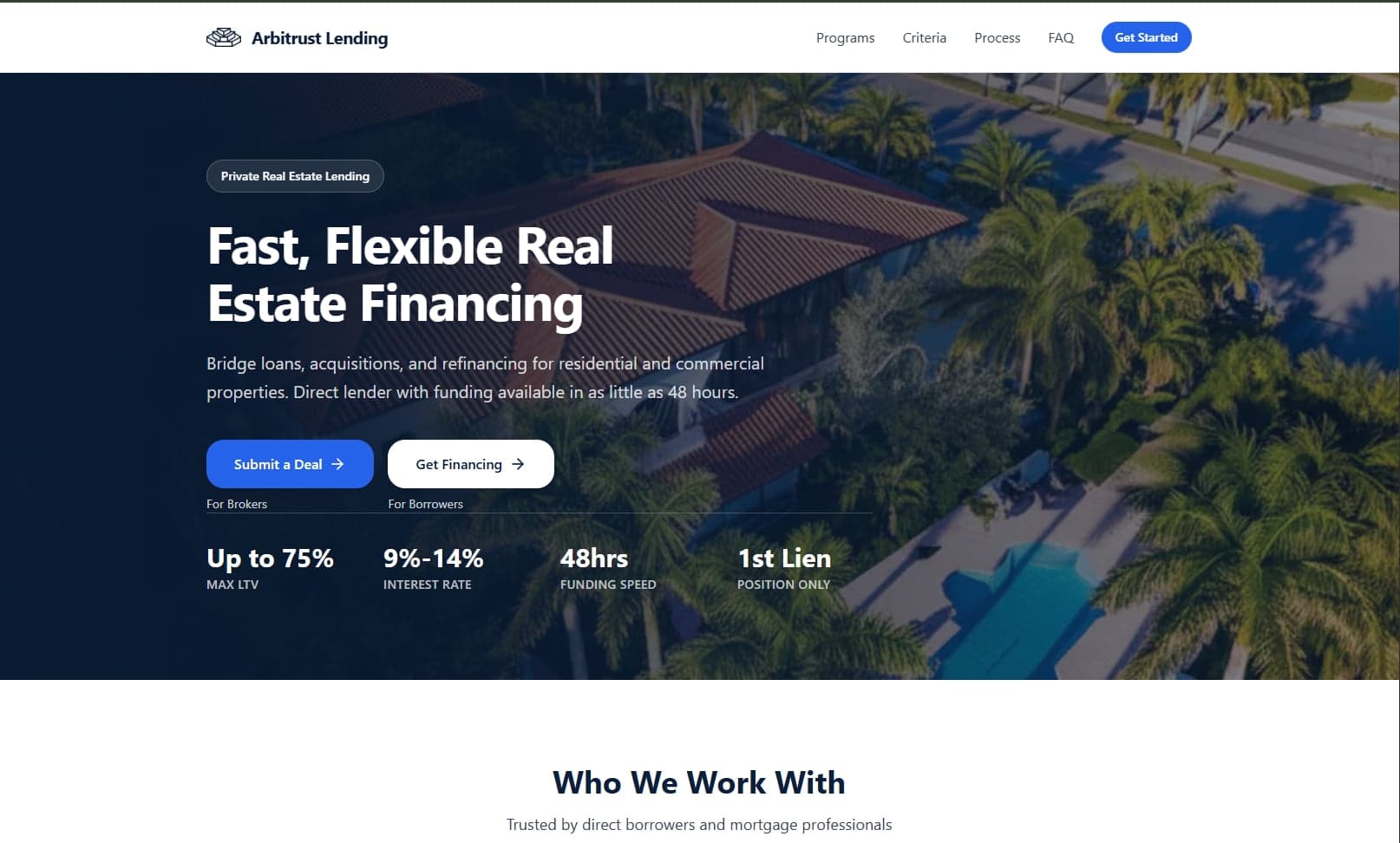 Arbitrust Lending website design
