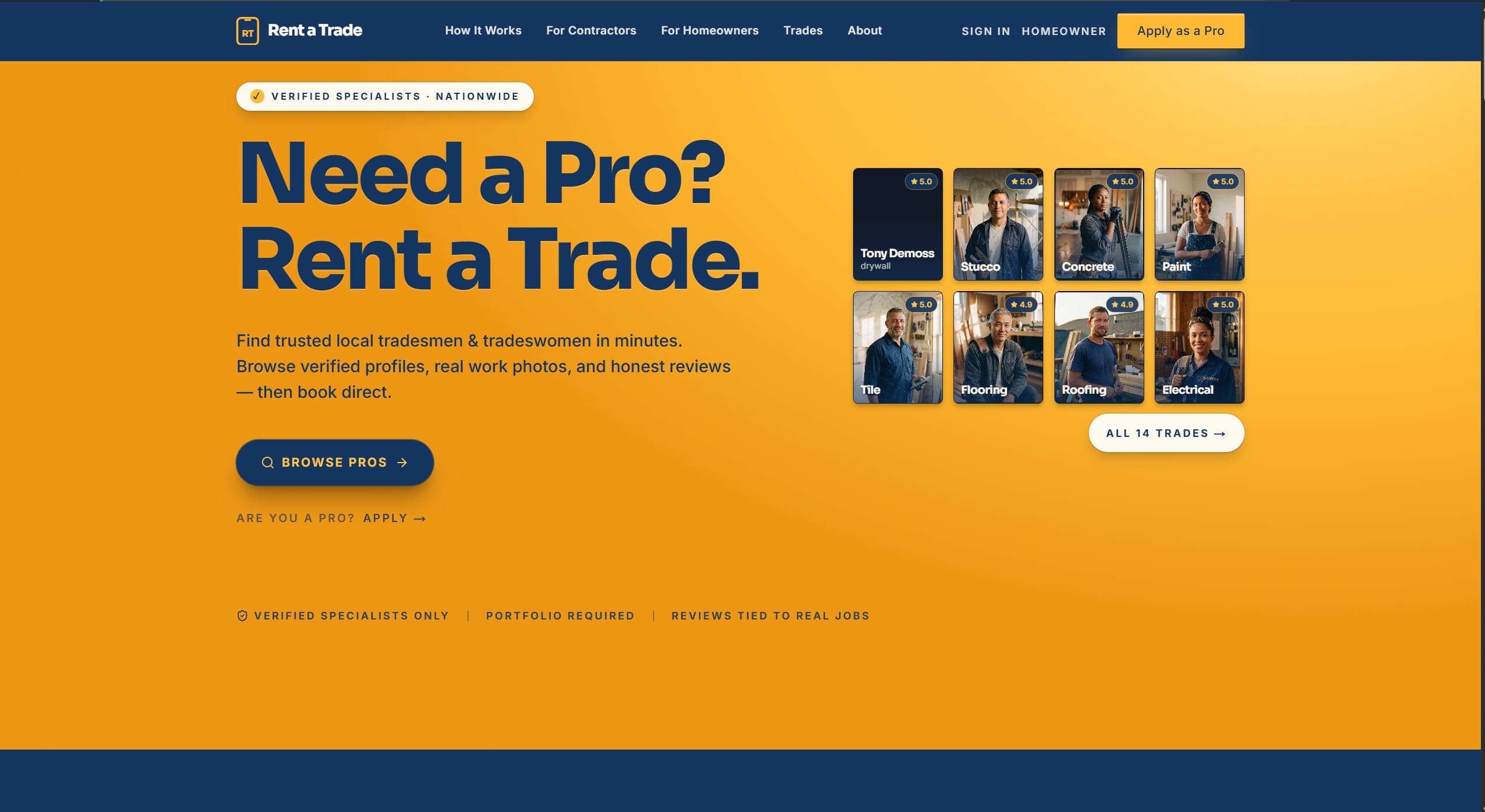 Rent a Trade website design
